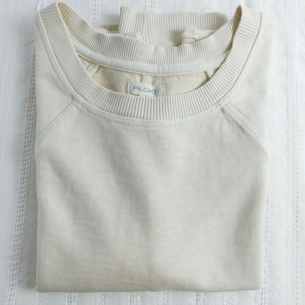 Pilcro Anthropologie Knit Top Cream Cotton Sleeveless Sweatshirt Tee Ribbed Hem